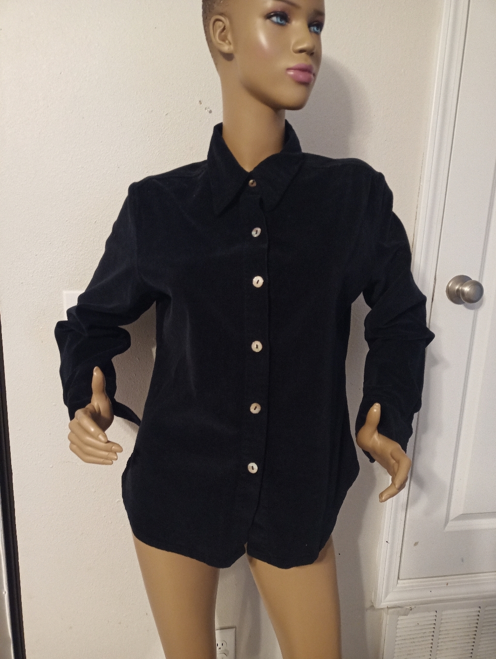 Classic Black Button-Up Women's Corduroy Shirt